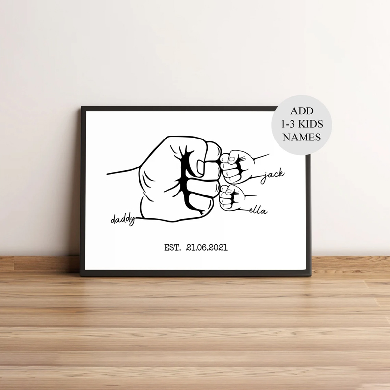 Personalized Hand Drawn Poster Canvas Father And Kid Poster With Custom Name Fathers Day Gift First Fathers Day Gifts For Dad Grandad Custom New Dad Gift